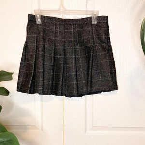 Thick Grey Plaid Pleated Skort